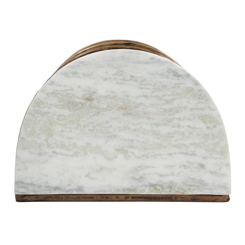 33.5&#34; Bainville Modern Glam Handcrafted Marble Half Round Etagere Bookcase Natural White/Antique Brass - Christopher Knight Home, 3 of 8