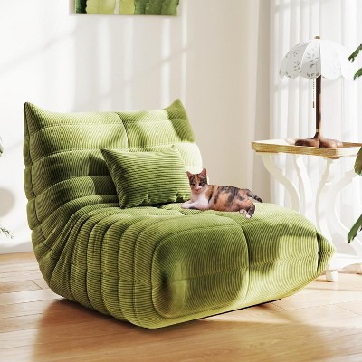 Kinsuite Bean Bag Sofa for Adults - Soft Memory Foam Floor Sofa Chair with Pillow, Rustic Green