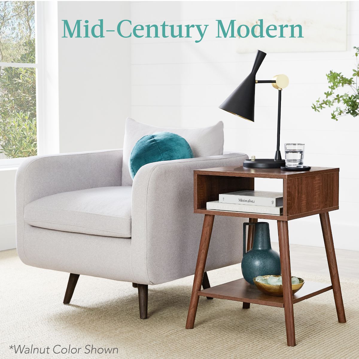 Best Choice Products Set of 2 Mid-Century Modern End Tables w/ Cubby Storage, Lower Shelf, Offset Legs - Gray Oak - thumbnail 2