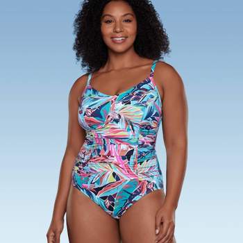 Women's Upf 50 Crochet High Neck One Piece Swimsuit - Aqua Green® : Target