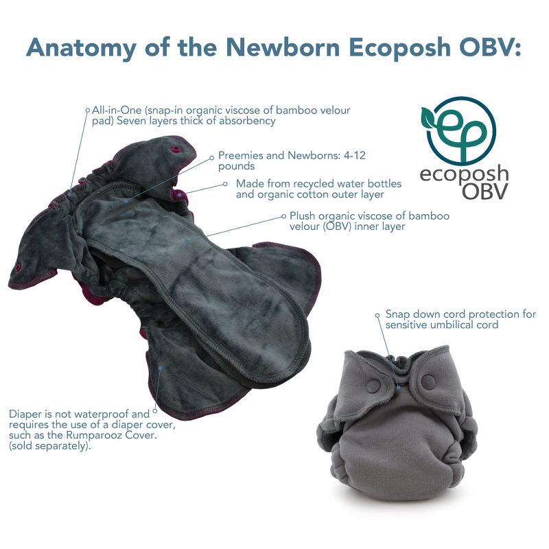 Kanga Care Ecoposh OBV (Organic Bamboo Velour) Newborn All-in-One AIO (All-in-One) Fitted Cloth Diaper, 5 of 6