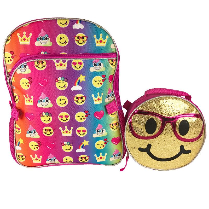 Emojicon 16" Inch Backpack & Lunch Bag Set -  With Gold Sequin Removable Lunchbag, 1 of 3
