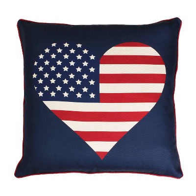 20"x20" Heart Flag Reversible Plaid Printed Faux Linen Throw Pillow Blue - Decor Therapy