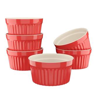 Kook Porcelain Ramekins, 8 oz, Set of 6, Red