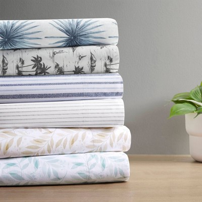 Blue Palmetto Cotton Percale Full Sheet Set