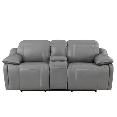 Gray Faux Leather Power Reclining Loveseat with Storage and Cup Holder