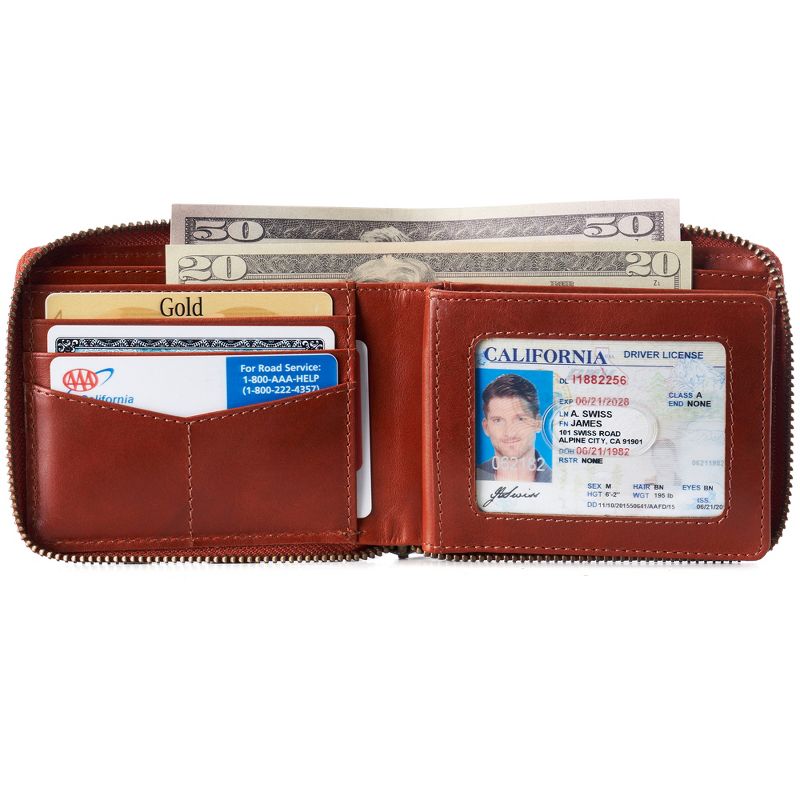 Alpine Swiss Logan Mens RFID Safe Zip Around Wallet Cowhide Leather Zipper Bifold with Gift Box, 2 of 7
