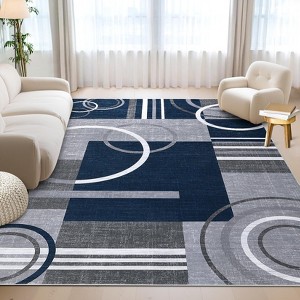 9x12 Modern Area Rug - Machine Washable Low Pile Carpet, Non-Slip & Non-Shedding for Living Room,Bedroom,Playroom,office(Navy Blue) - 1 of 4