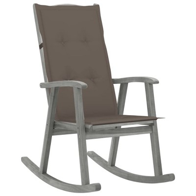 vidaXL Rocking Chair, Outdoor Rocking Chair with Cushions, Wooden Rocking Chair for Garden Balcony Backyard, Retro Style, Gray Solid Wood Acacia