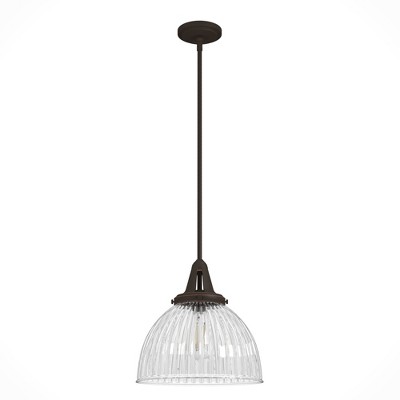 13" 1-Light Cypress Grove Pendant Bronze - Hunter Fan: Fluted Glass Ceiling Fixture, ETL Listed