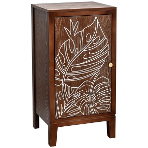 eHemco Tropical Monstera Door Accent End Table, Modern Retro Style, 16.5 x 14 x 31 Inches, Antique Walnut Finish - 1 of 4