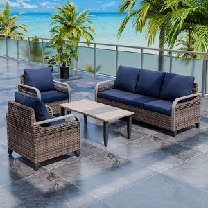 EAGLE PEAK Outdoor Wicker Patio Conversation Set, 2 Chairs, 3-Seat Loveseat and Coffee Table, 4 Pieces - 1 of 4