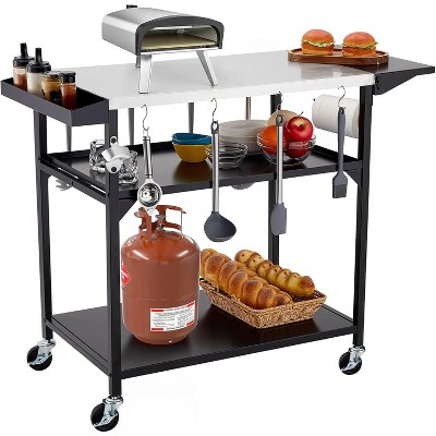 Outdoor Grill Table Cart with 4 Wheels, Stainless Steel Pizza Oven Table for Outside, Movable Prep Table Cooking Station