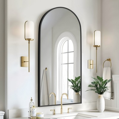 Spassway 24"H x 31"W Arched Versatile Decorative Aluminum Alloy Mirror Art Designs for Living Room Bedroom Entryway Office Home Black/Gold Available
