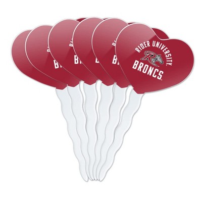 Rider University Broncs Logo Heart Love Cupcake Picks Toppers Decoration Set of 6