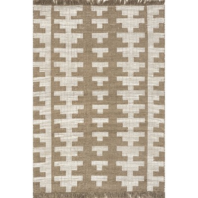 Nuloom Adelheid Geometric 5x8 Wool Jute Indoor Area Rug for Dining Room Rug Neutral Rug Living Room Rug Kitchen, Natural/Ivory
