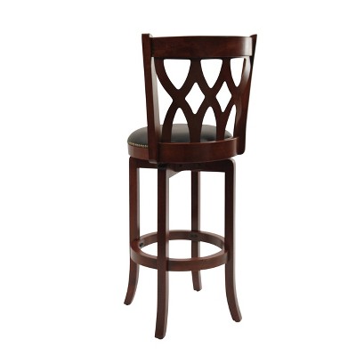 Dark Cherry Swivel Bar Stool with Black Faux Leather Seat