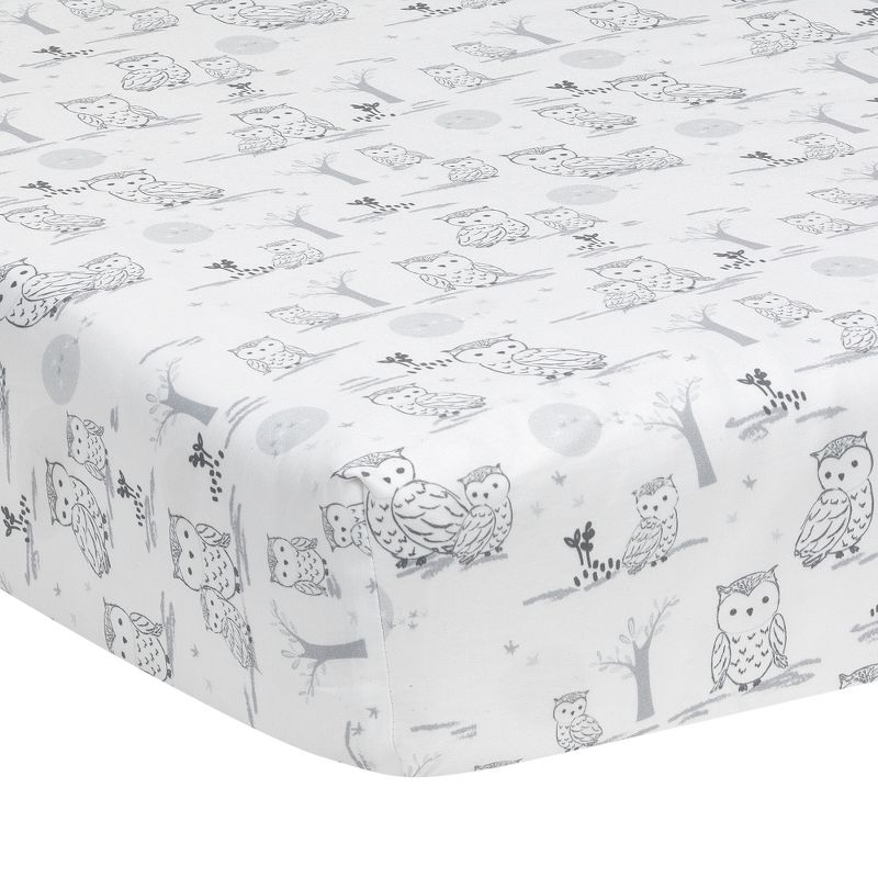 Lambs & Ivy Luna White/Gray Celestial Owl 4-Piece Nursery Baby Crib Bedding Set, 4 of 10
