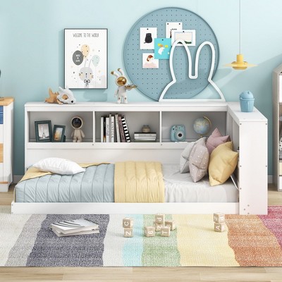 PAGED Twin Size Daybed Modern Wooden Bed Frame with Trundle, Storage Space and Sockets for Bedroom, Living Room