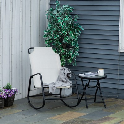 Cream White Steel Frame Outdoor Rocking Chair with Sling Fabric