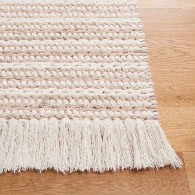 Handwoven Ivory Wool Square Area Rug, 4' x 6'
