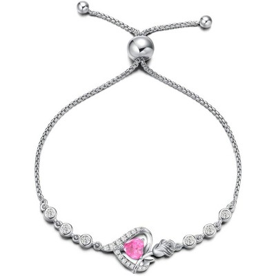 Sterling Silver Birthstone Tennis Bracelet for Women, Rose Heart Gemstone Jewelry, Anniversary Birthday Gift for Mom Wife