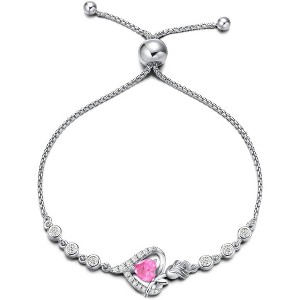 Sterling Silver Birthstone Tennis Bracelet for Women, Rose Heart Gemstone Jewelry, Anniversary Birthday Gift for Mom Wife - 1 of 4