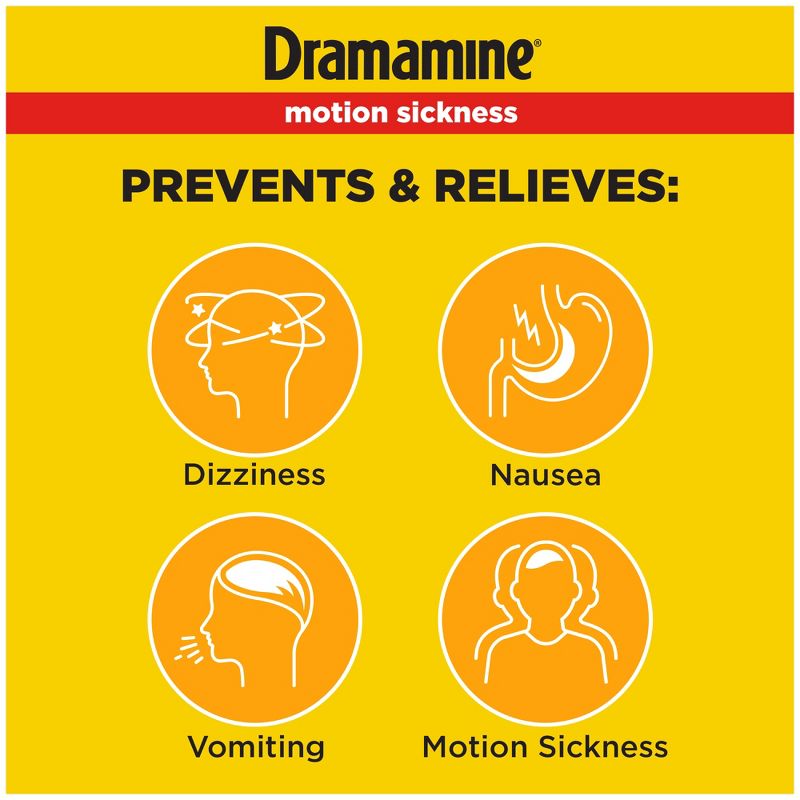 Dramamine Motion Sickness Relief Tablets for Nausea, Dizziness &#38; Vomiting - Orange - 4ct, 4 of 9