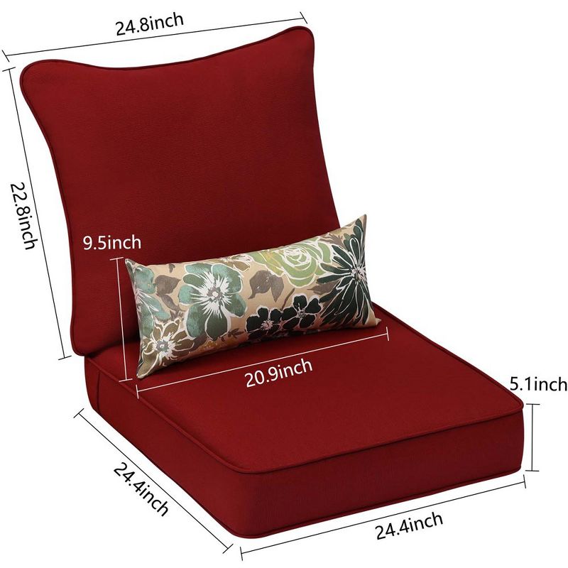 Aoodor 24'' x 24'' Outdoor Deep Seat Chair Cushion Set,Set of 2 Seats, 2 Backs, 2 Pillows), 3 of 7
