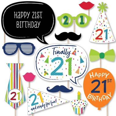 Big Dot of Happiness 21st Birthday - Cheerful Happy Birthday - Colorful Twenty-First Birthday Party Photo Booth Props Kit - 20 Count