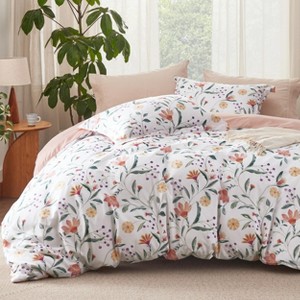 3 Pieces Reversible Striped Duvet Cover Set with Zipper Closure Bedding Set with 8 Corner Ties - 1 of 4