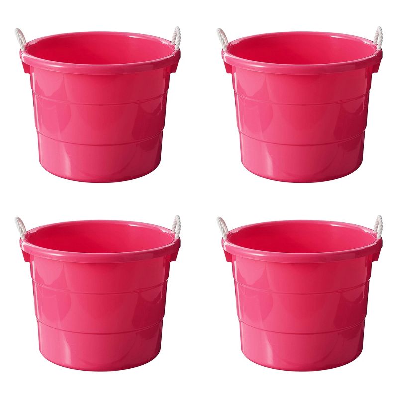 Homz 18 Gallon Durable Plastic Utility Storage Bucket Tub Organizers with Strong Rope Handles for Indoor and Outdoor Use, 1 of 7