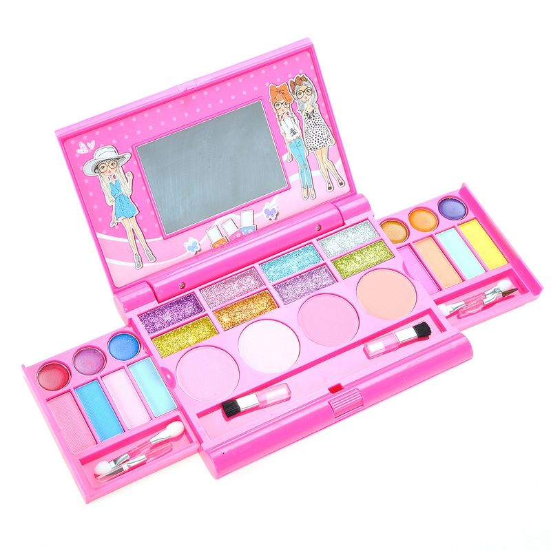 Link Pretty Princess Girls Deluxe Colorful Makeup Palette With Mirror & Brushes - Pink, 3 of 10