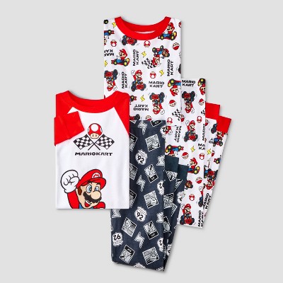 Boys' 4pc Mario Kart Long Sleeve Pajama Set - Gray