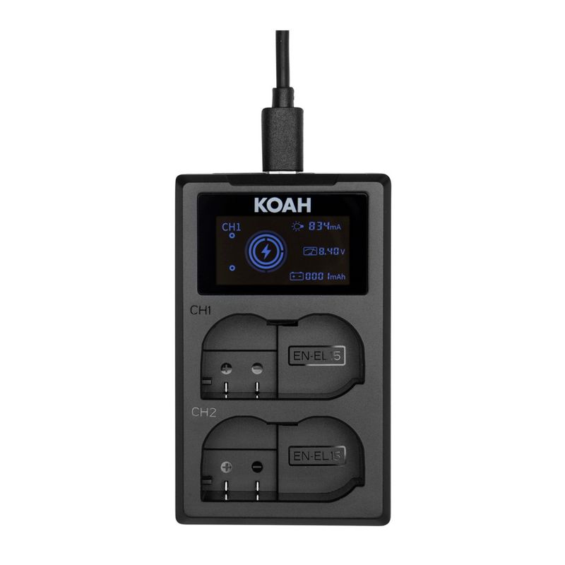 Koah Dual USB-C Charger with LCD Display for Nikon EN-EL15 Battery, 1 of 4