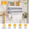 Kitchen Roll Dispenser Paper Roll Holder Plastic Wrap Film Foil Paper Organizer w/ Cutter Wall Mounted for Kitchen Bathroom - 2 of 4