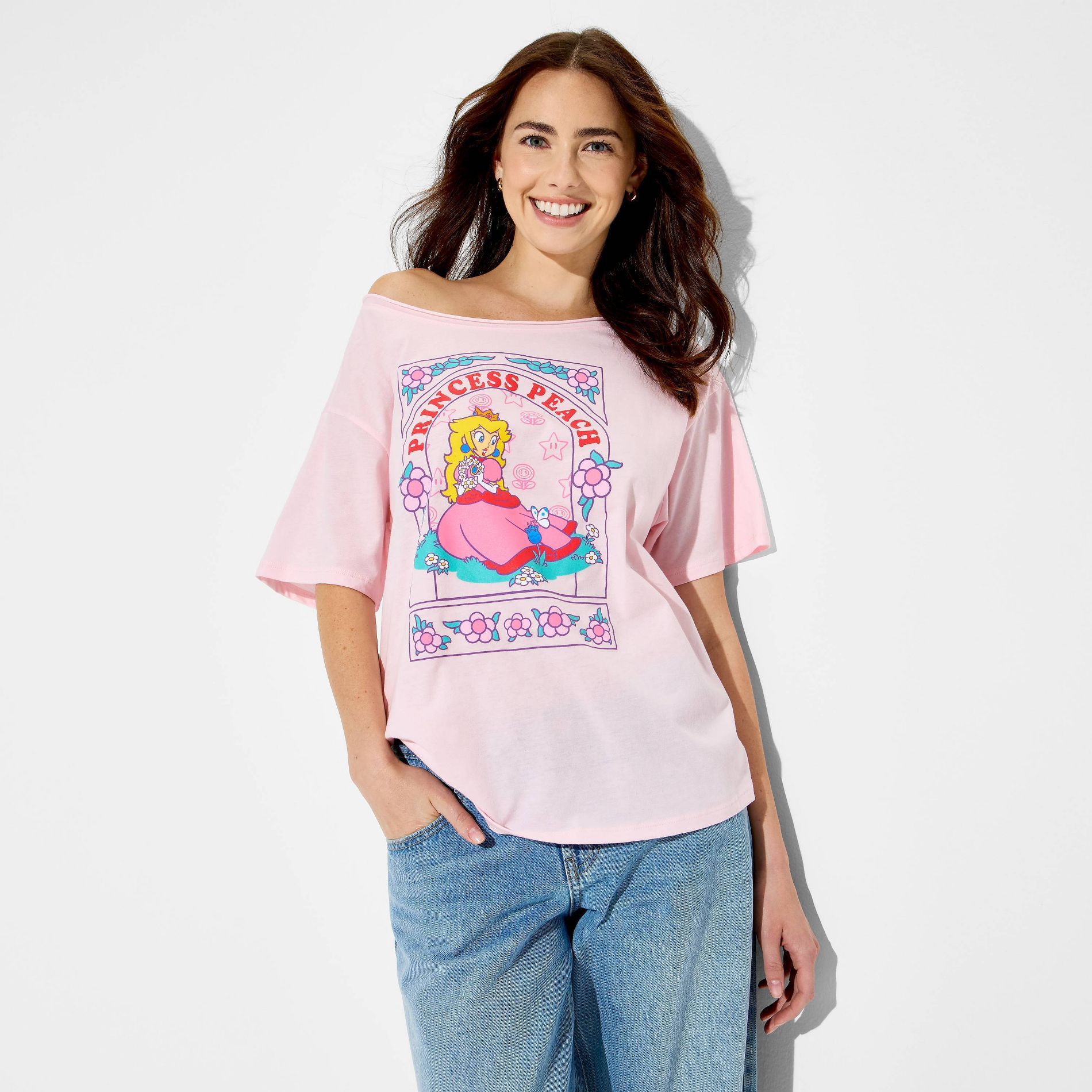 Women's Princess Peach Short Sleeve Graphic T-Shirt - Light Pink