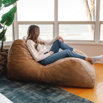 Vintage Brown Vegan Suede Ergonomic Lounger with Removable Cover