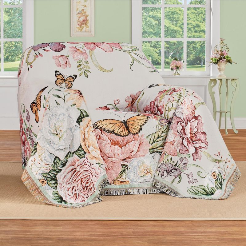 Collections Etc Floral Butterfly Tap Furnthrow, 2 of 3