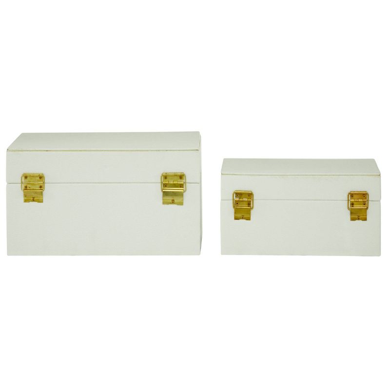 Set of 2 Faux Shagreen Wood Box with Metal Ring Fixtures - Olivia & May, 4 of 7