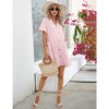 Maternity Swiss Dot Dress Summer V Neck Short Sleeve Button Down Mini Dress Baby Shower Photoshoot with Pockets - 3 of 4