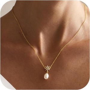 14K Gold Plated Layered Pearl Necklace - Women's Trendy Jewelry for Wedding & Birthday - 1 of 4