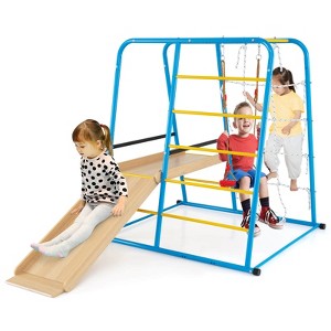 Costway 6-in-1 Indoor Jungle Gym with Slide Swing Monkey Bars Climbing Ladder Rope Wall - 1 of 4