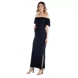 24seven Comfort Apparel Women's Maternity Off Shoulder Maxi Dress-Black-S