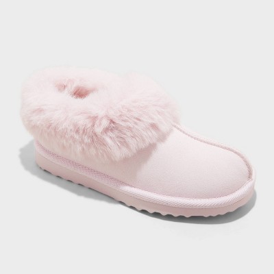 Image of Kids' Faux Fur Cuff Scuff Slippers - Cat & Jack™ Pink 1