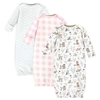 Hudson Baby Infant Girl Quilted Cotton Long-Sleeve Gowns 3pk, Enchanted Forest, 0-6 Months
