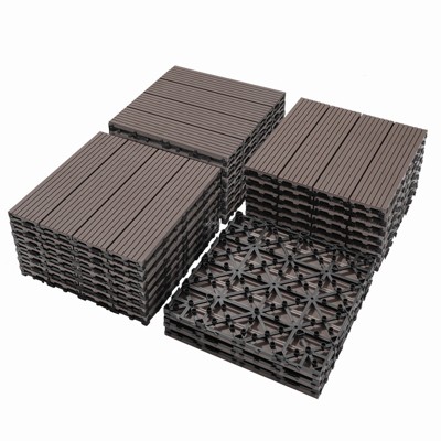 DOMETOUR Wood Plastic Composite Deck Tiles, Set of 20, FSC Certified, Water-Resistant, DIY-Friendly, Perfect for Patios, Balconies, Rooftops.