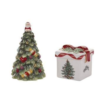 Spode Christmas Tree Gold Figural Tree & Gift Salt & Pepper