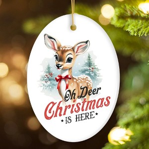 Oh Deer Christmas is Here Vintage Christmas Ornament, Baby Reindeer Charming Retro Tree Decoration| OrnamentallyYou - 1 of 4