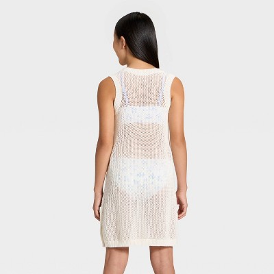 Art Class Girls' Solid Crochet Dress Swimsuit Cover-Up - art class™ White XS — фото 2
